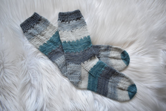 Road Trip Socks Knitting Pattern | Fingering Weight Socks | Picot Hem | Self-Striping