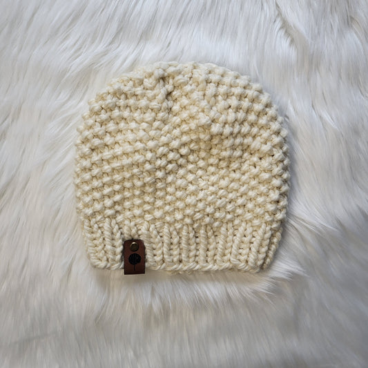 Handmade Knit Wool Beanie | White