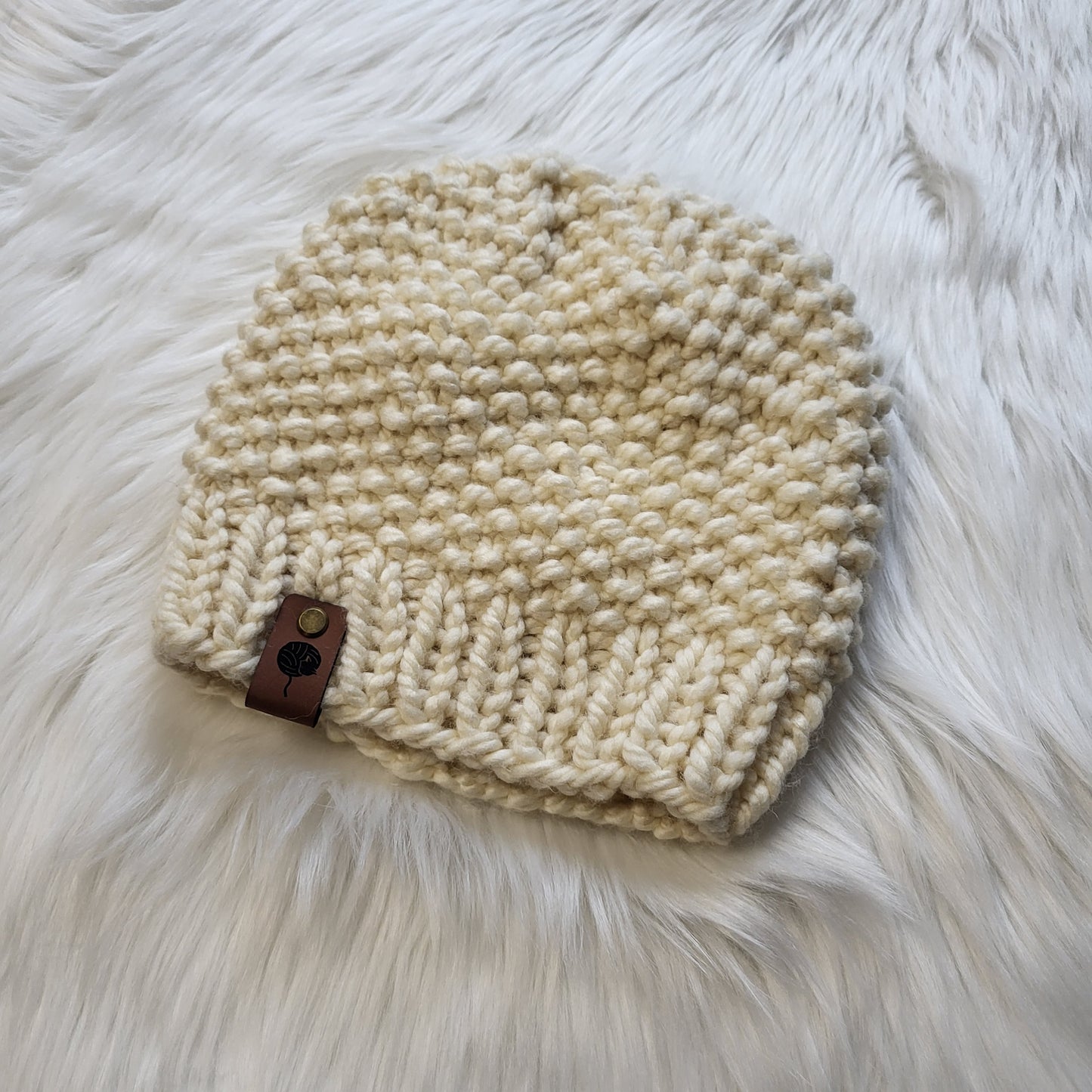 Handmade Knit Wool Beanie | White