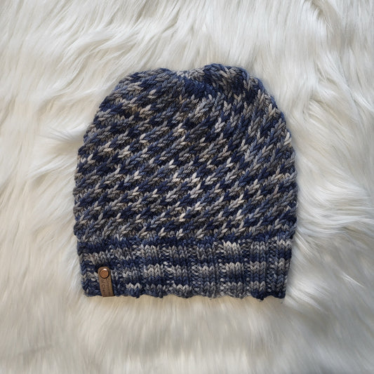 Handmade Knit Wool Beanie | Swirlpool | Denim Dreams