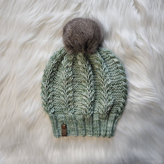 Handmade Knit Wool Beanie | Begin Again | Repurposed Rabbit PomPom