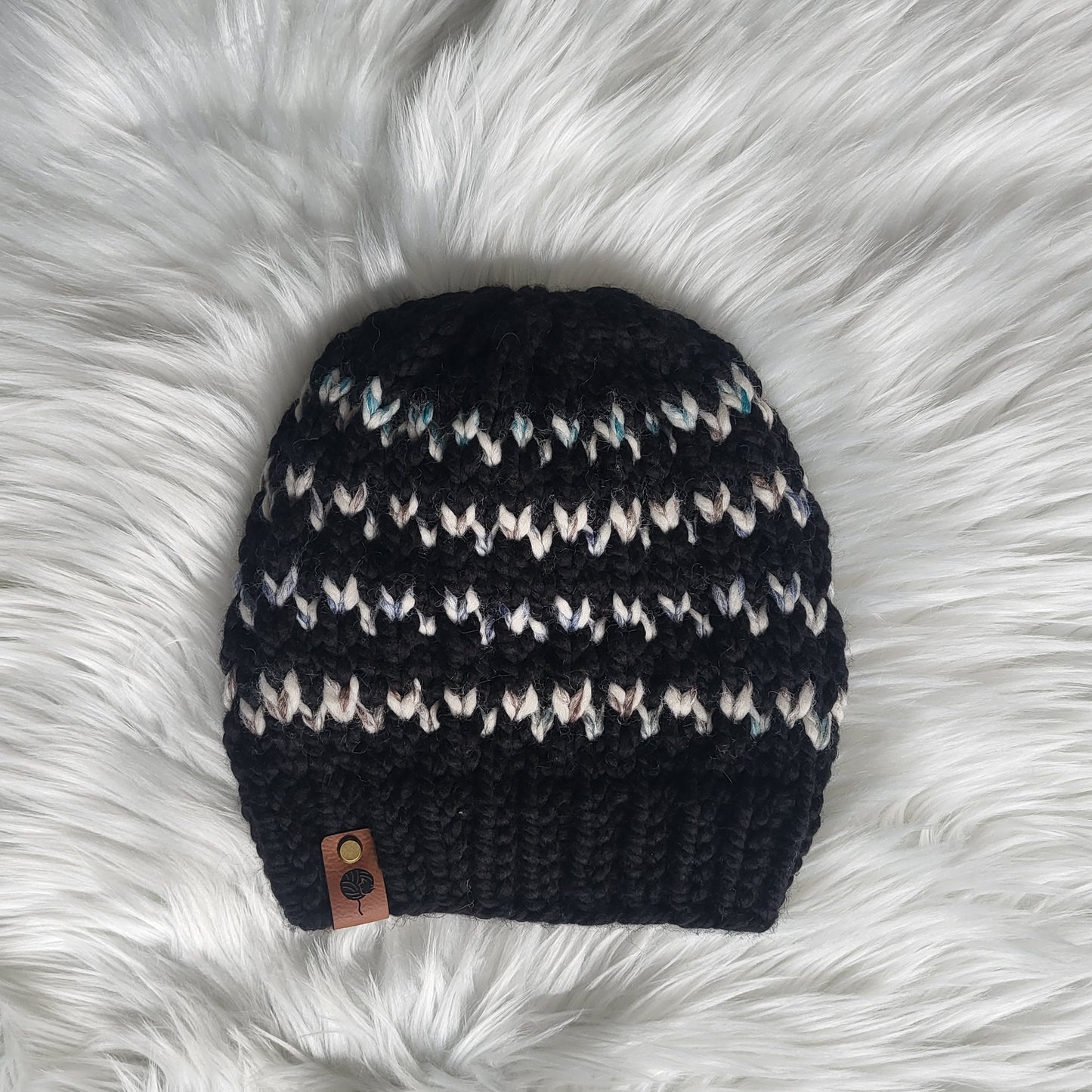 Handmade Knit Wool Beanie | Twinkling Lights Beanie | Black