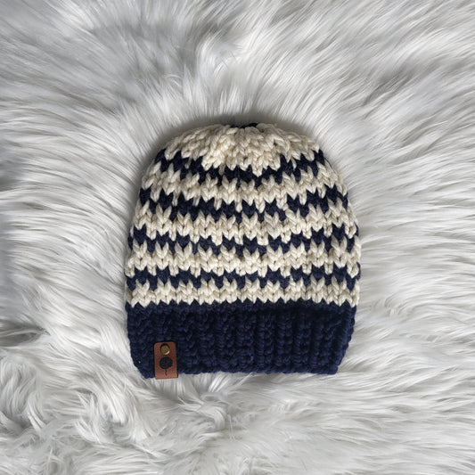 Handmade Knit Wool Beanie | Twinkling Lights Beanie | Navy Blue