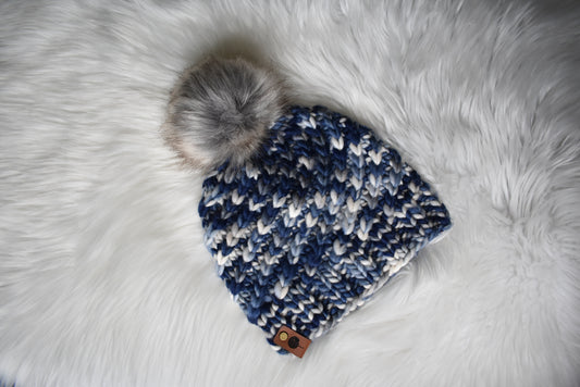 Denim Dreams | Swirlpool Beanie Knitting Kit with Pompom | Super Bulky