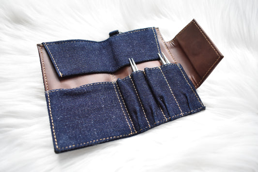 Lykke Knitting Needles Case | Magnetic Flap | Small Vegan Leather and Denim Case